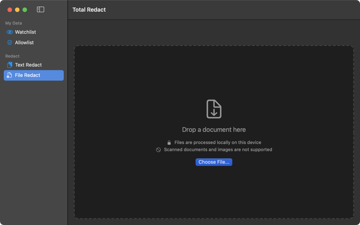 Total Redact analyzing a PDF on macOS